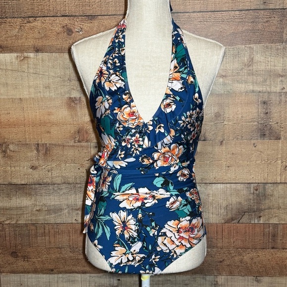 MODCLOTH The Reese One-Piece Blue Floral Swimsuit *no size tag* - Picture 2 of 9